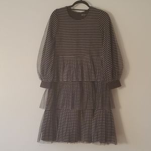 Weekend Tulle Bubble Sleeve Striped Dress